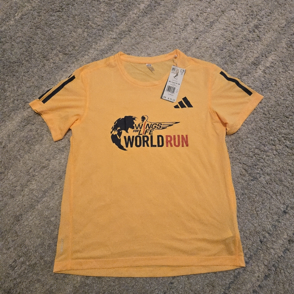 Adidas Wings for Life World Run T-Shirt Women’s XS Spark Orange Performance New